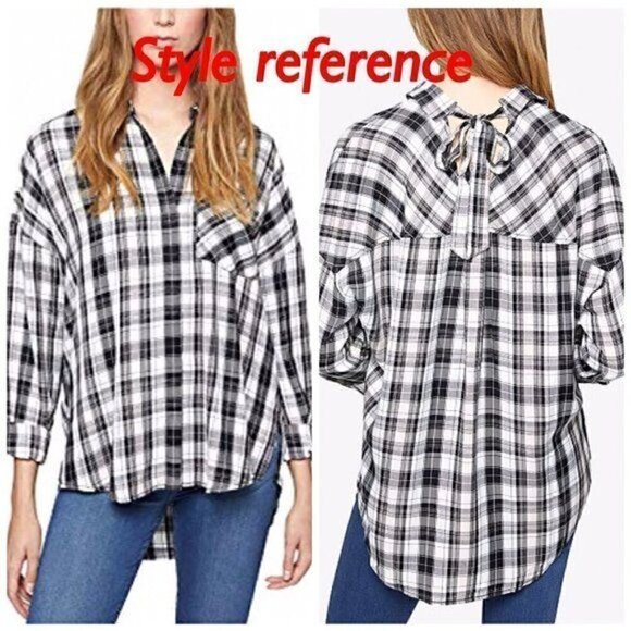 Sanctuary Plaid Tie Back Button Down Shirt size M. Price firm - Picture 1 of 7